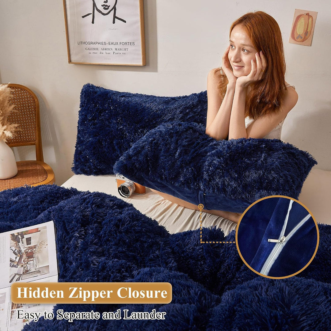 2 Navy Blue Faux Fur Standard Pillowcases, 20 × 26 in - Just Closeouts Canada Inc.X002CLW1M1