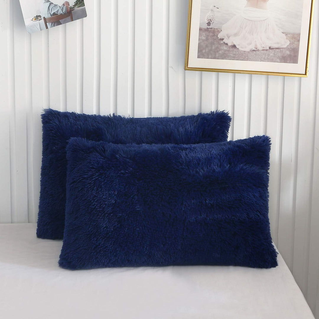 2 Navy Blue Faux Fur Standard Pillowcases, 20 × 26 in - Just Closeouts Canada Inc.X002CLW1M1