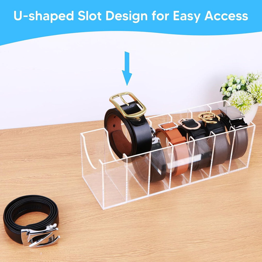 2 Pack Belt Organizer, 7 Compartments Acrylic Belt Storage Holder Clear Storage Display Case for Closet Drawer Tie Watches Jewelry Makeup - Just Closeouts Canada Inc.