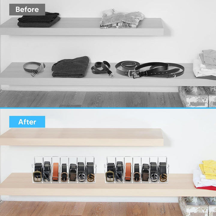 2 Pack Belt Organizer, 7 Compartments Acrylic Belt Storage Holder Clear Storage Display Case for Closet Drawer Tie Watches Jewelry Makeup - Just Closeouts Canada Inc.