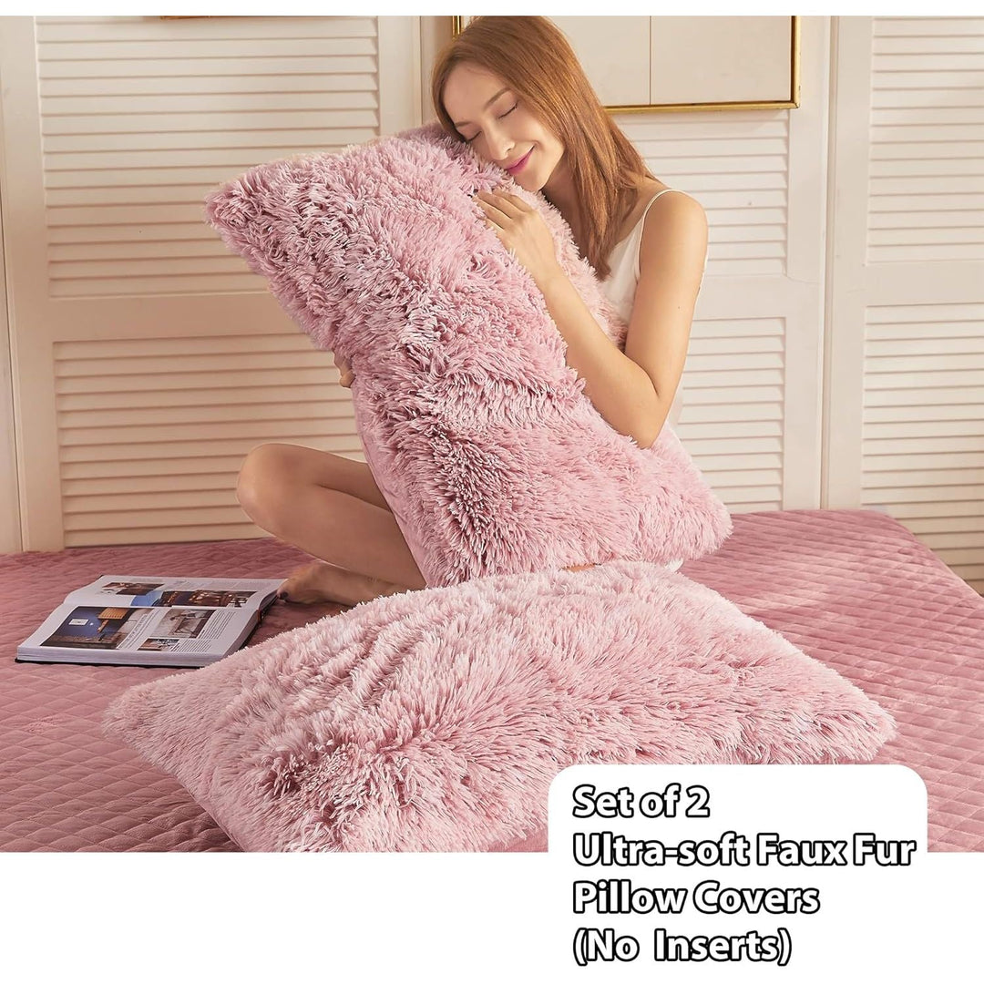 2 Pack Faux Fur Pillow Shams, Shaggy Plush Home Decorative Luxury Series Super Soft Furry Pillow Case with Zipper Closure for Home Sofa Couch Decoration,Standard Queen(Ombre Old Pink,20"x26") - Just Closeouts Canada Inc.