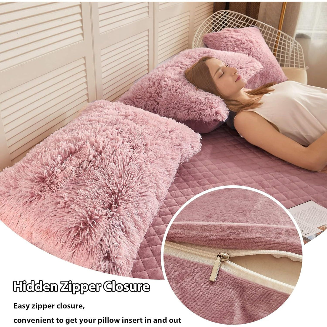2 Pack Faux Fur Pillow Shams, Shaggy Plush Home Decorative Luxury Series Super Soft Furry Pillow Case with Zipper Closure for Home Sofa Couch Decoration,Standard Queen(Ombre Old Pink,20"x26") - Just Closeouts Canada Inc.