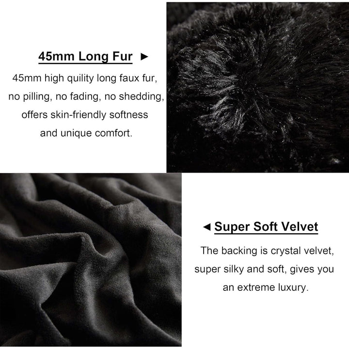 2 Pack Faux Fur Pillow Shams, Shaggy Plush Home Decorative Luxury Series Super Soft Furry Pillow Case with Zipper Closure for Home Sofa Couch Decoration,Standard Queen(Black,20"x26") - Just Closeouts Canada Inc.