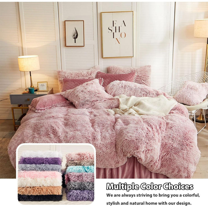 2 Pack Faux Fur Pillow Shams, Shaggy Plush Home Decorative Luxury Series Super Soft Furry Pillow Case with Zipper Closure for Home Sofa Couch Decoration,Standard Queen(Ombre Old Pink,20"x26") - Just Closeouts Canada Inc.