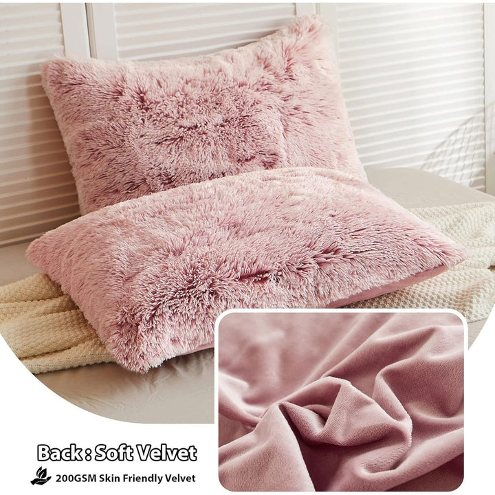 2 Pack Faux Fur Pillow Shams, Shaggy Plush Home Decorative Luxury Series Super Soft Furry Pillow Case with Zipper Closure for Home Sofa Couch Decoration,Standard Queen(Ombre Old Pink,20"x26") - Just Closeouts Canada Inc.