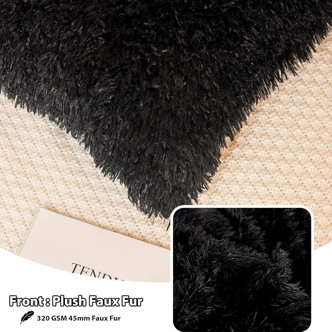 2 Pack Faux Fur Pillow Shams, Shaggy Plush Home Decorative Luxury Series Super Soft Furry Pillow Case with Zipper Closure for Home Sofa Couch Decoration,Standard Queen(Black,20"x26") - Just Closeouts Canada Inc.