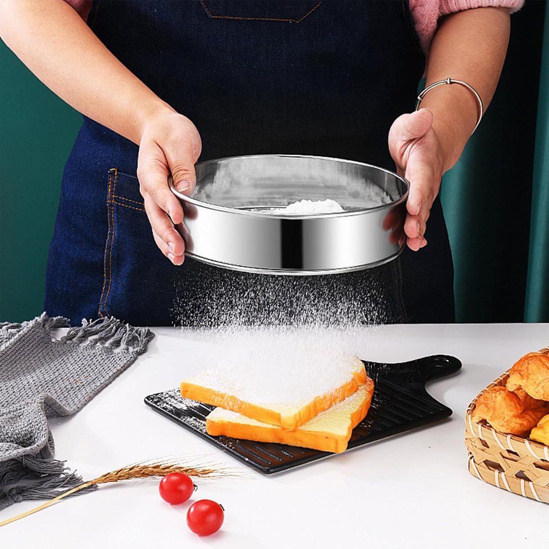 2 Pack Flour Sifter, Stainless Steel Fine Mesh Strainers Flour Sieve,8 Inch 60 Mesh and 10 Inch 40 Mesh for Baking Cake Bread (8"/60 mesh and 10"/40 mesh) - Just Closeouts Canada Inc.