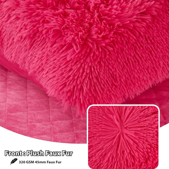 2 Pack Fluffy Faux Fur Pillow Shams,18 x 18 Inches Throw Pillow Covers, Luxury Decorative Furry Pillowcases Cushion Cover for Christmas,Zipper Closure,No Pillow Insert,Hot Pink - Just Closeouts Canada Inc.