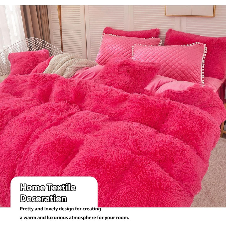 2 Pack Fluffy Faux Fur Pillow Shams,18 x 18 Inches Throw Pillow Covers, Luxury Decorative Furry Pillowcases Cushion Cover for Christmas,Zipper Closure,No Pillow Insert,Hot Pink - Just Closeouts Canada Inc.