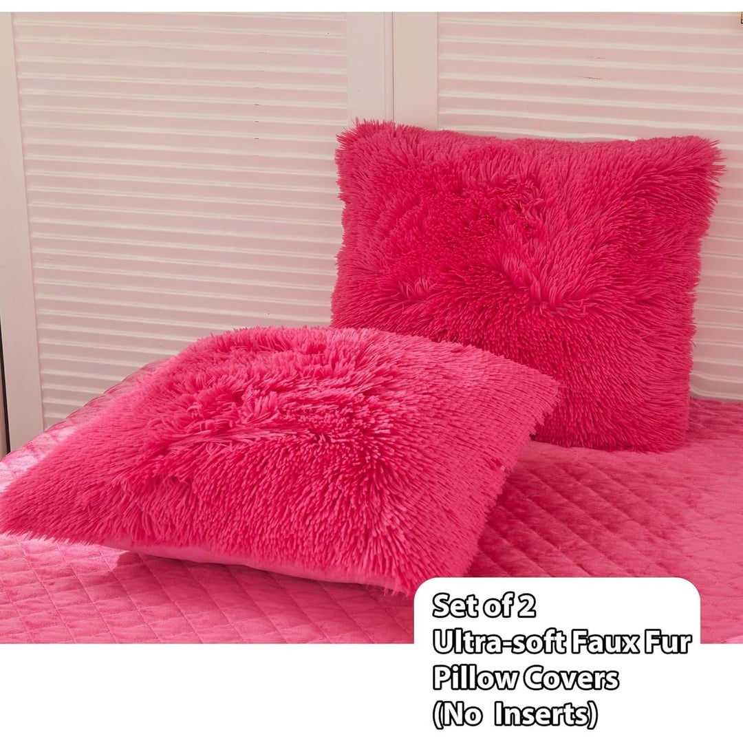 2 Pack Fluffy Faux Fur Pillow Shams,18 x 18 Inches Throw Pillow Covers, Luxury Decorative Furry Pillowcases Cushion Cover for Christmas,Zipper Closure,No Pillow Insert,Hot Pink - Just Closeouts Canada Inc.