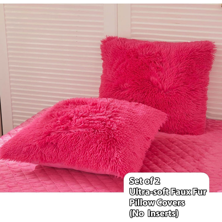 2 Pack Fluffy Faux Fur Pillow Shams,18 x 18 Inches Throw Pillow Covers, Luxury Decorative Furry Pillowcases Cushion Cover for Christmas,Zipper Closure,No Pillow Insert,Hot Pink - Just Closeouts Canada Inc.