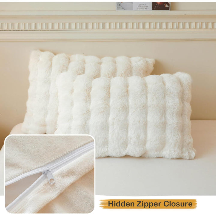 2 Pack Fluffy Faux Rabbit Fur Pillow Cases, Luxury Soft Plush Shaggy Bubble Pillowcases Standard Size with Zipper Closure, Furry Fuzzy Ivory Long Pillow Shams Bedroom Living Room 20x26, Beige - Just Closeouts Canada Inc.