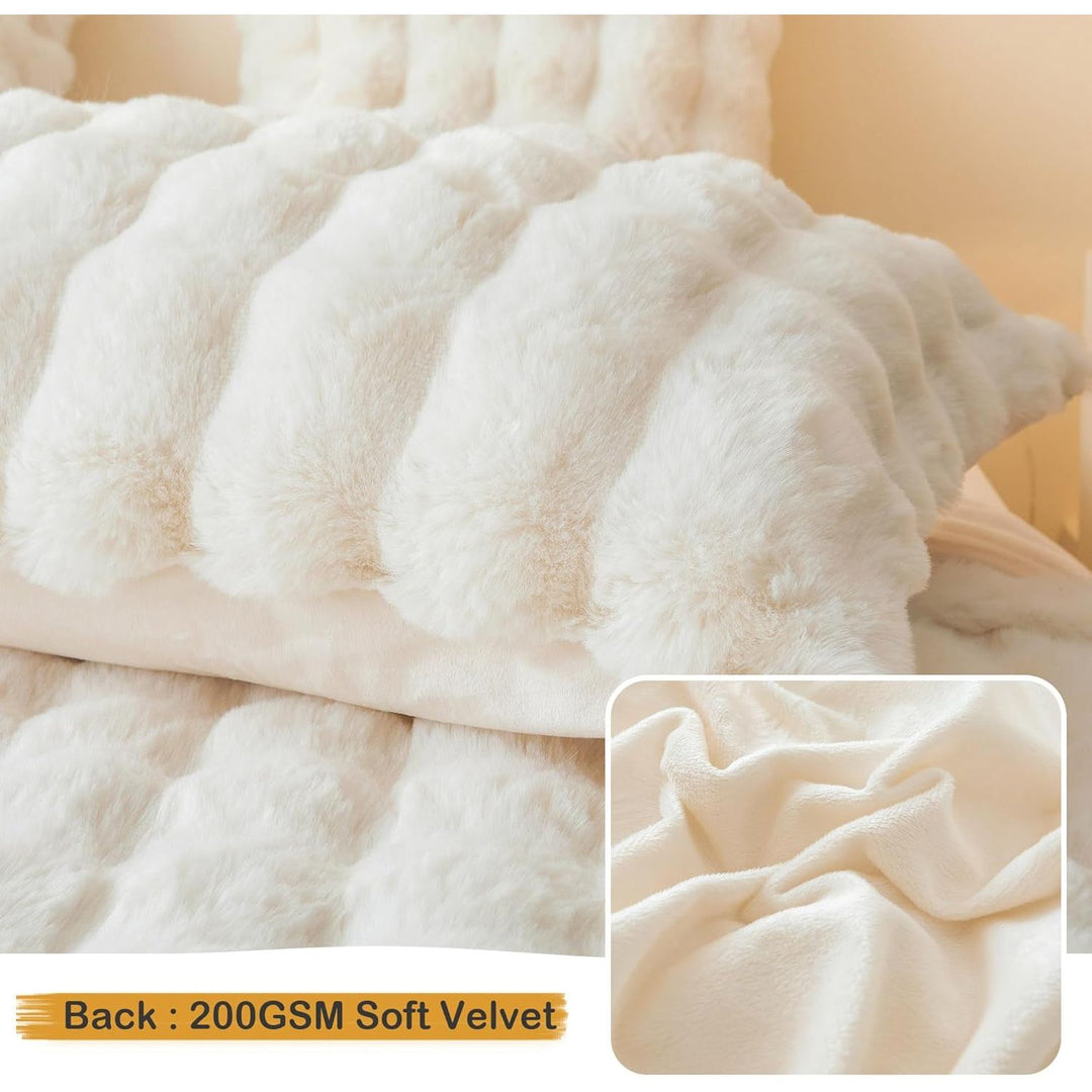 2 Pack Fluffy Faux Rabbit Fur Pillow Cases, Luxury Soft Plush Shaggy Bubble Pillowcases Standard Size with Zipper Closure, Furry Fuzzy Ivory Long Pillow Shams Bedroom Living Room 20x26, Beige - Just Closeouts Canada Inc.