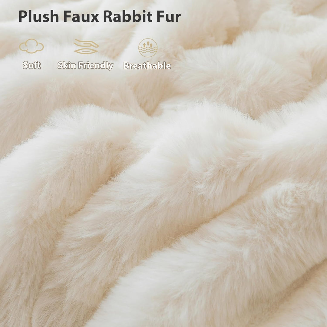 2 Pack Fluffy Faux Rabbit Fur Pillow Cases, Luxury Soft Plush Shaggy Bubble Pillowcases Standard Size with Zipper Closure, Furry Fuzzy Ivory Long Pillow Shams Bedroom Living Room 20x26, Beige - Just Closeouts Canada Inc.