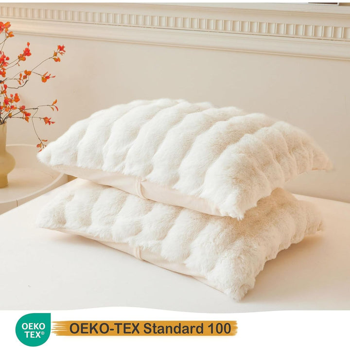 2 Pack Fluffy Faux Rabbit Fur Pillow Cases, Luxury Soft Plush Shaggy Bubble Pillowcases Standard Size with Zipper Closure, Furry Fuzzy Ivory Long Pillow Shams Bedroom Living Room 20x26, Beige - Just Closeouts Canada Inc.
