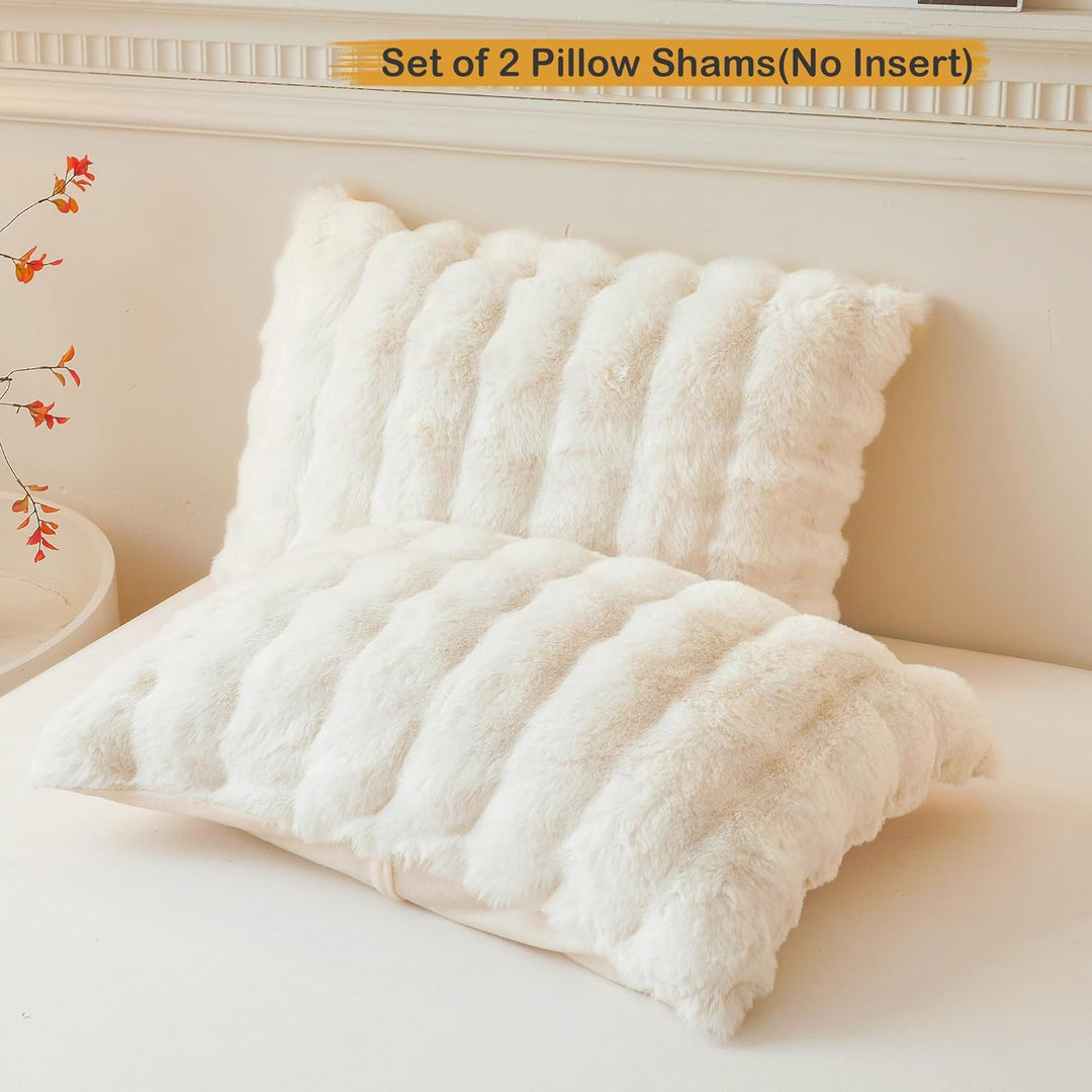 2 Pack Fluffy Faux Rabbit Fur Pillow Cases, Luxury Soft Plush Shaggy Bubble Pillowcases Standard Size with Zipper Closure, Furry Fuzzy Ivory Long Pillow Shams Bedroom Living Room 20x26, Beige - Just Closeouts Canada Inc.