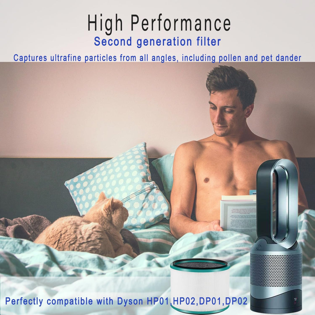 2 Pack HP01 HP02 HEPA Filter Replacement Compatible with Dyson HP01 HP02 DP01 Air Purifier, Premium H13 True HEPA 360° Glass Filter for Dyson Pure Hot Cool Link Desk Purifier, Replaces Part 968125 - 03 - Just Closeouts Canada Inc.