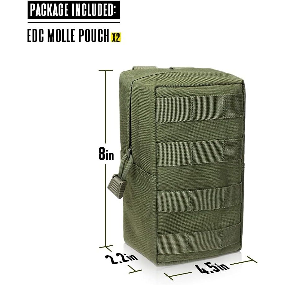 2-Pack Large MOLLE Utility Pouches – Army Green, 8-Inch - Just Closeouts Canada Inc.