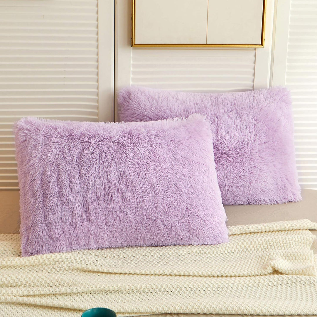 2 Pack Lavender Faux Fur Pillow Shams, Shaggy Plush Home Decorative Luxury Series Super Soft Furry Pillow Case with Zipper Closure for Home Sofa Couch Decoration,Standard Size(Orchid,20"x26") - Just Closeouts Canada Inc.