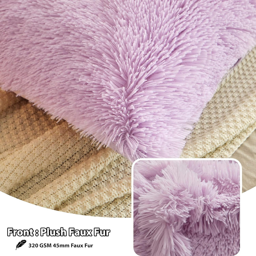 2 Pack Lavender Faux Fur Pillow Shams, Shaggy Plush Home Decorative Luxury Series Super Soft Furry Pillow Case with Zipper Closure for Home Sofa Couch Decoration,Standard Size(Orchid,20"x26") - Just Closeouts Canada Inc.
