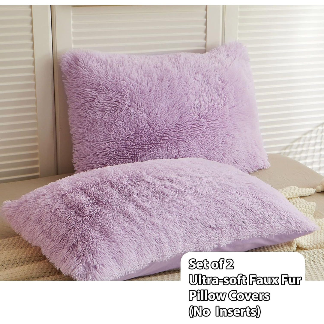 2 Pack Lavender Faux Fur Pillow Shams, Shaggy Plush Home Decorative Luxury Series Super Soft Furry Pillow Case with Zipper Closure for Home Sofa Couch Decoration,Standard Size(Orchid,20"x26") - Just Closeouts Canada Inc.