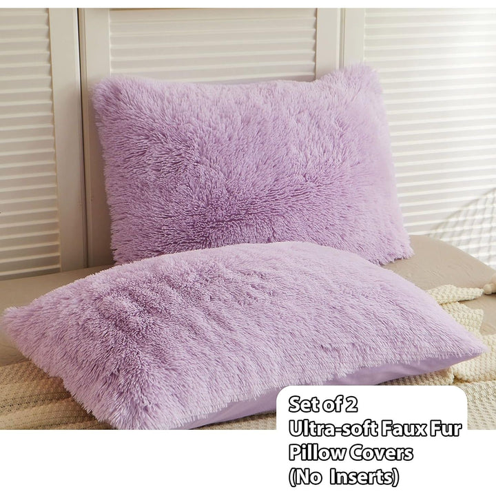 2 Pack Lavender Faux Fur Pillow Shams, Shaggy Plush Home Decorative Luxury Series Super Soft Furry Pillow Case with Zipper Closure for Home Sofa Couch Decoration,Standard Size(Orchid,20"x26") - Just Closeouts Canada Inc.