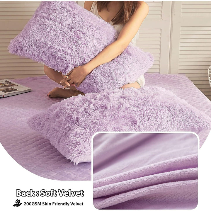 2 Pack Lavender Faux Fur Pillow Shams, Shaggy Plush Home Decorative Luxury Series Super Soft Furry Pillow Case with Zipper Closure for Home Sofa Couch Decoration,Standard Size(Orchid,20"x26") - Just Closeouts Canada Inc.