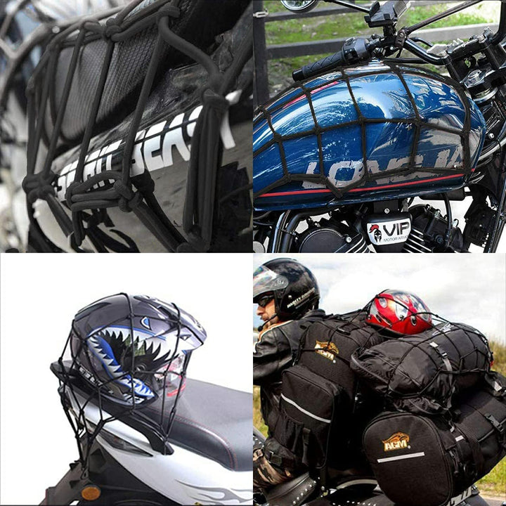 2 Pack Motorcycle Net, 40x40cm Motorcycle Helmet Net, Luggage Cargo Net for Moto and Bike, Spider Heavy Duty Elasticated Bungee Comes with 6 Hooks for Secure - Just Closeouts Canada Inc.