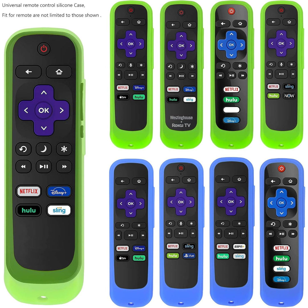2 Pack Remote Cover (Glow in The Dark) Compatible with Roku TV Remote/Roku Express/Streaming Stick/Premiere, Universal Silicone Case for Roku Voice Remote with Lanyard (Green and Blue) - Just Closeouts Canada Inc.