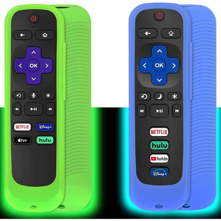 2 Pack Remote Cover (Glow in The Dark) Compatible with Roku TV Remote/Roku Express/Streaming Stick/Premiere, Universal Silicone Case for Roku Voice Remote with Lanyard (Green and Blue) - Just Closeouts Canada Inc.