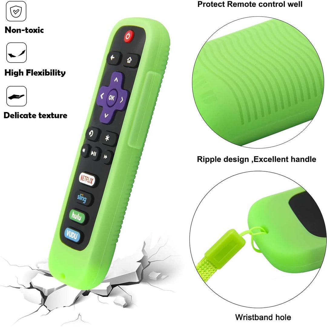 2 Pack Remote Cover (Glow in The Dark) Compatible with Roku TV Remote/Roku Express/Streaming Stick/Premiere, Universal Silicone Case for Roku Voice Remote with Lanyard (Green and Blue) - Just Closeouts Canada Inc.