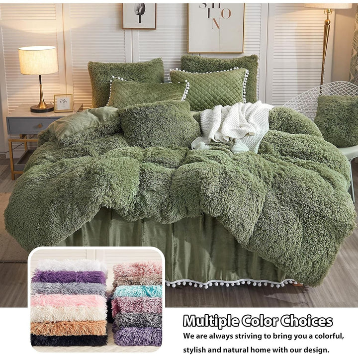 2 Pack Shaggy Plush Faux Fur Pillow Shams Velvet Reverse, Decorative Throw Pillow Covers, Fluffy Pillowcases Zipper Closure for Couch,Sofa,Bed King(Sage Green,20"x26") - Just Closeouts Canada Inc.