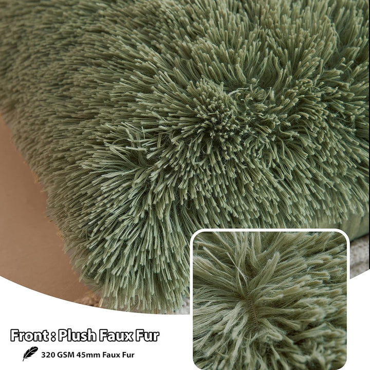 2 Pack Shaggy Plush Faux Fur Pillow Shams Velvet Reverse, Decorative Throw Pillow Covers, Fluffy Pillowcases Zipper Closure for Couch,Sofa,Bed King(Sage Green,20"x26") - Just Closeouts Canada Inc.