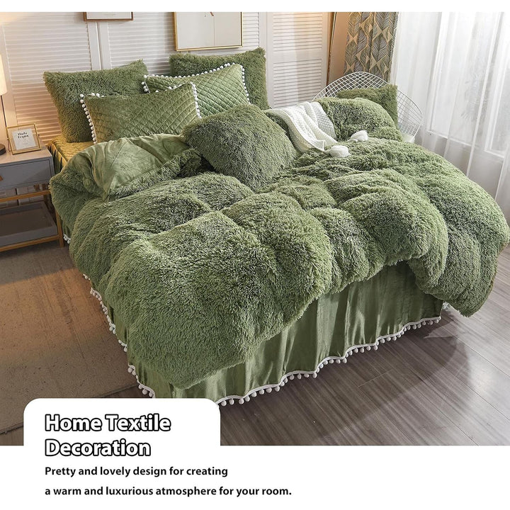 2 Pack Shaggy Plush Faux Fur Pillow Shams Velvet Reverse, Decorative Throw Pillow Covers, Fluffy Pillowcases Zipper Closure for Couch,Sofa,Bed King(Sage Green,20"x26") - Just Closeouts Canada Inc.