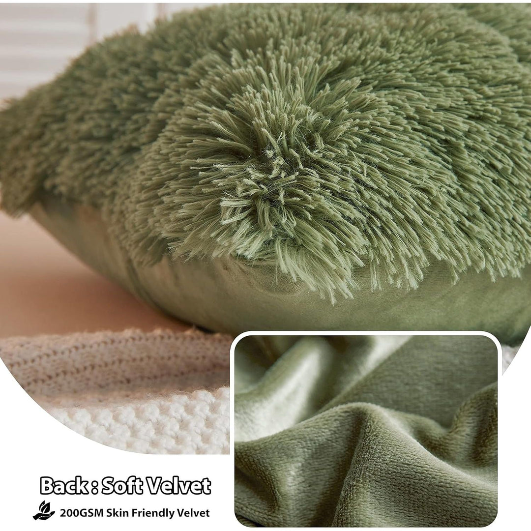 2 Pack Shaggy Plush Faux Fur Pillow Shams Velvet Reverse, Decorative Throw Pillow Covers, Fluffy Pillowcases Zipper Closure for Couch,Sofa,Bed King(Sage Green,20"x26") - Just Closeouts Canada Inc.