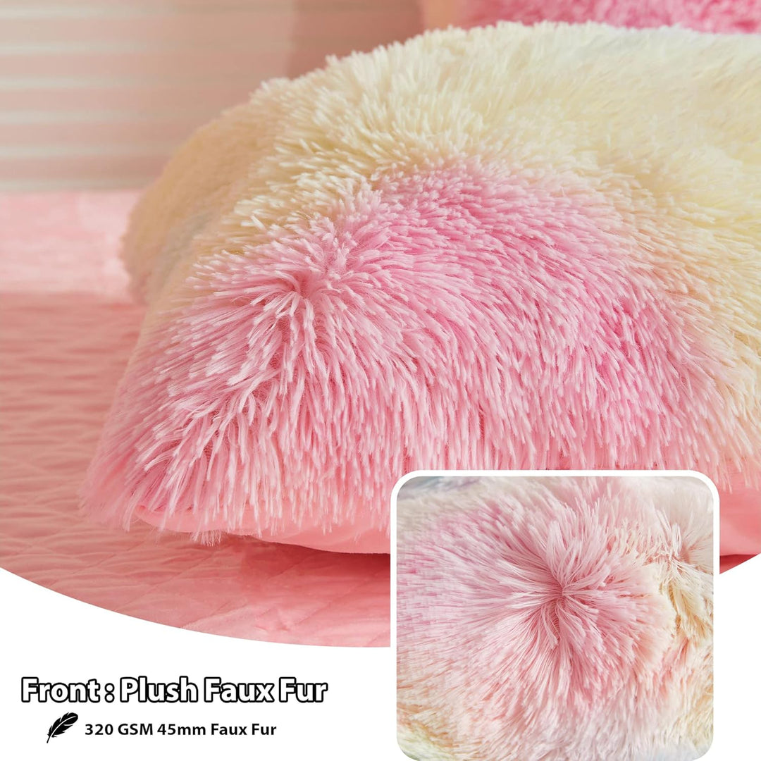 2 Pack Shaggy Plush Faux Fur Pillow Shams,Decorative Throw Pillow Covers,Velvety Soft Marble Print Furry Cushion Case,Luxury Pillowcases with Zipper Closure (Rainbow Colorful,20"x26") - Just Closeouts Canada Inc.