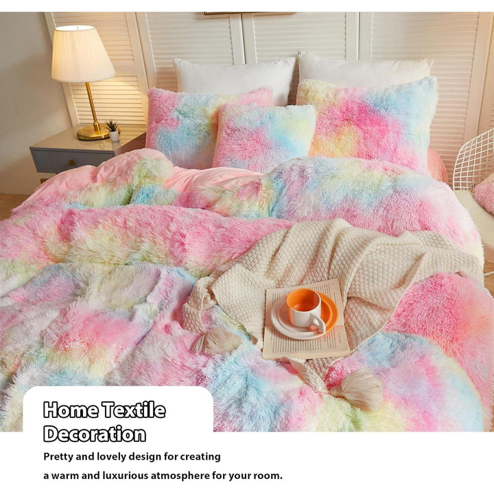 2 Pack Shaggy Plush Faux Fur Pillow Shams,Decorative Throw Pillow Covers,Velvety Soft Marble Print Furry Cushion Case,Luxury Pillowcases with Zipper Closure (Rainbow Colorful,20"x26") - Just Closeouts Canada Inc.