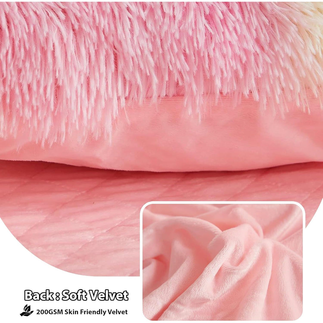 2 Pack Shaggy Plush Faux Fur Pillow Shams,Decorative Throw Pillow Covers,Velvety Soft Marble Print Furry Cushion Case,Luxury Pillowcases with Zipper Closure (Rainbow Colorful,20"x26") - Just Closeouts Canada Inc.