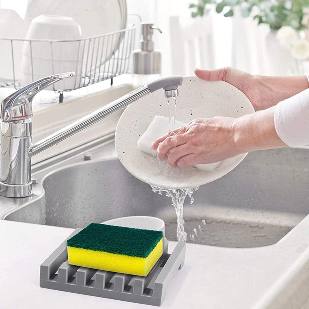 2 - Pack Silicone Soap Dish,Self draining Soap Holder,Easy Cleaning, Keeps Soap Dry - Use in Shower, Bathroom Sink, Kitchen (Grey) - Just Closeouts Canada Inc.