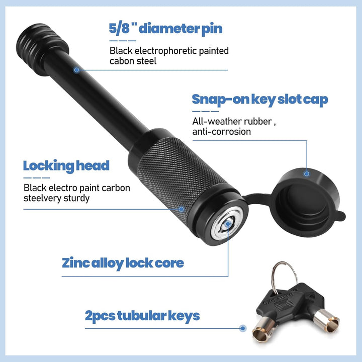 2 Pack Trailer Hitch Lock, Hitch Pin Lock with 5/8 Inch Diameter Anti - Theft Hitch Locking Pin for 2 Inch & 2 - 1/2 Inch Receiver, Black. - Just Closeouts Canada Inc.