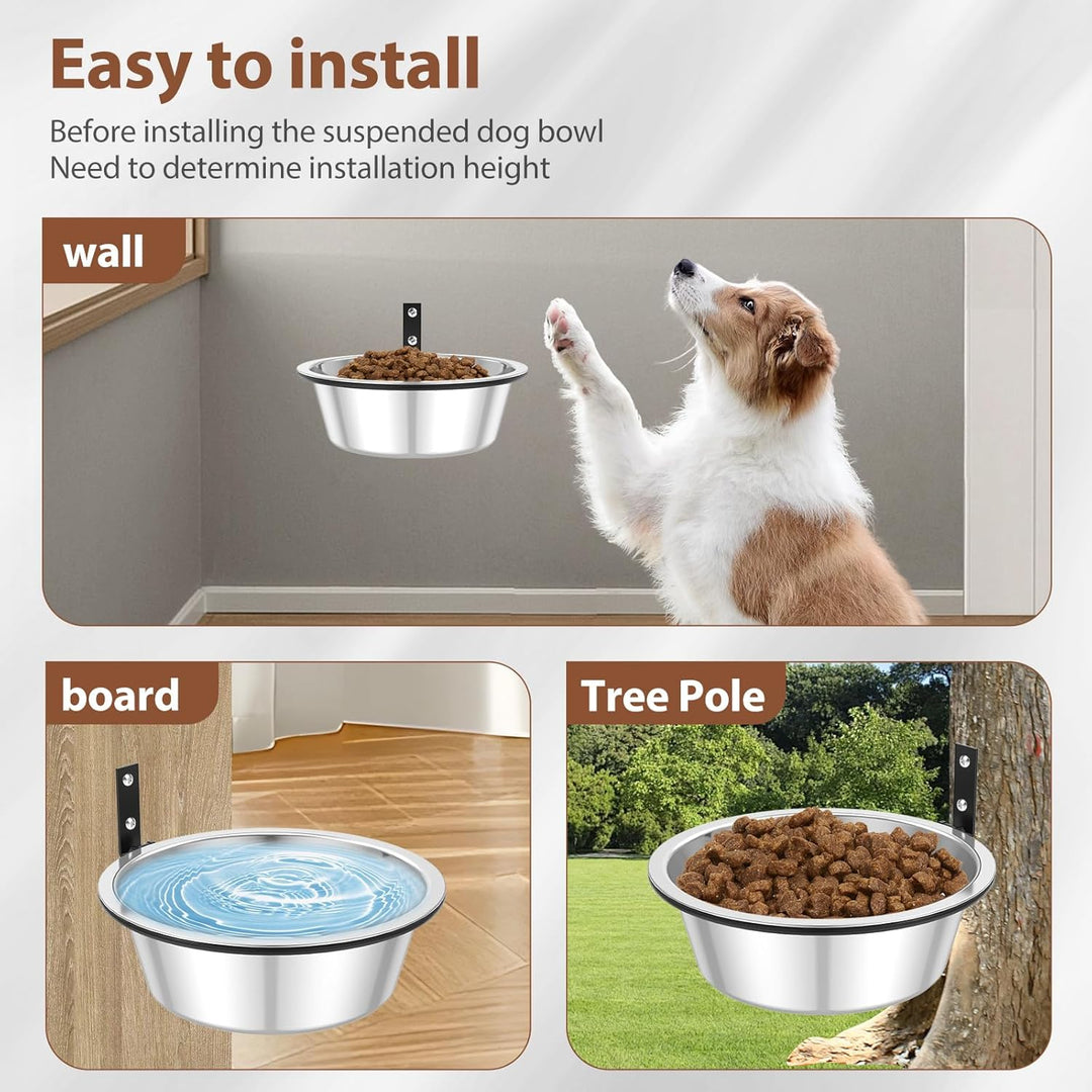 2 Pack Wall Mounted Dog Bowl,8.2x8.2x2.7 inch Raised Dog Food and Water Bowls Adjustable Heights Hanging,Stainless Steel Pet Bowls,Elevated Dog Bowls for Pets Dogs Cats - Just Closeouts Canada Inc.