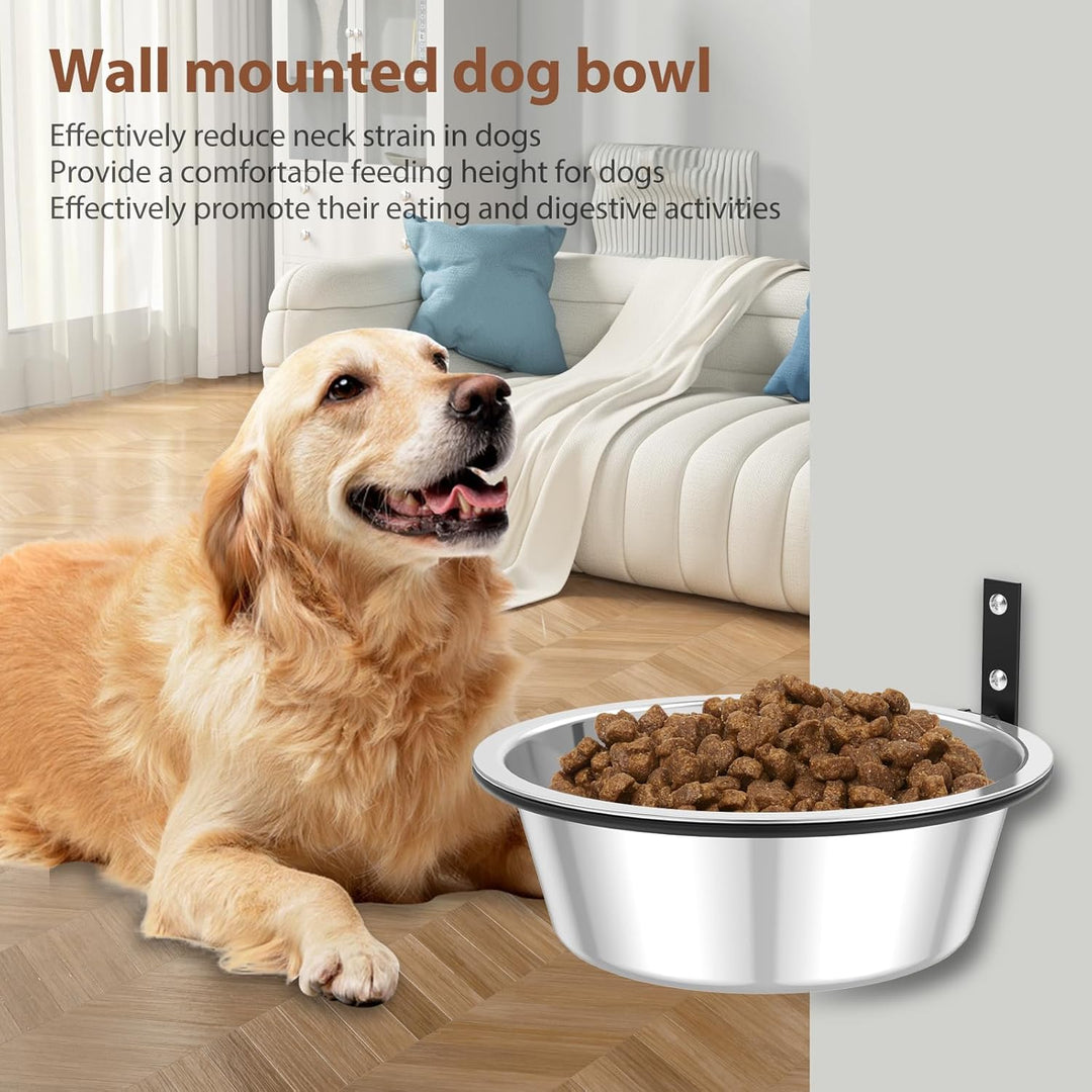 2 Pack Wall Mounted Dog Bowl,8.2x8.2x2.7 inch Raised Dog Food and Water Bowls Adjustable Heights Hanging,Stainless Steel Pet Bowls,Elevated Dog Bowls for Pets Dogs Cats - Just Closeouts Canada Inc.