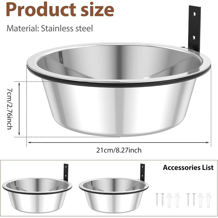 2 Pack Wall Mounted Dog Bowl,8.2x8.2x2.7 inch Raised Dog Food and Water Bowls Adjustable Heights Hanging,Stainless Steel Pet Bowls,Elevated Dog Bowls for Pets Dogs Cats - Just Closeouts Canada Inc.