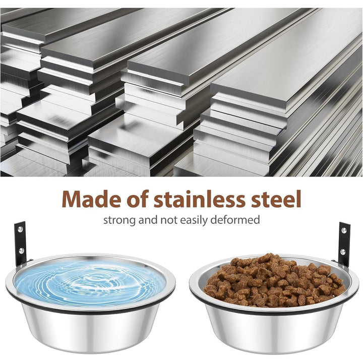 2 Pack Wall Mounted Dog Bowl,8.2x8.2x2.7 inch Raised Dog Food and Water Bowls Adjustable Heights Hanging,Stainless Steel Pet Bowls,Elevated Dog Bowls for Pets Dogs Cats - Just Closeouts Canada Inc.