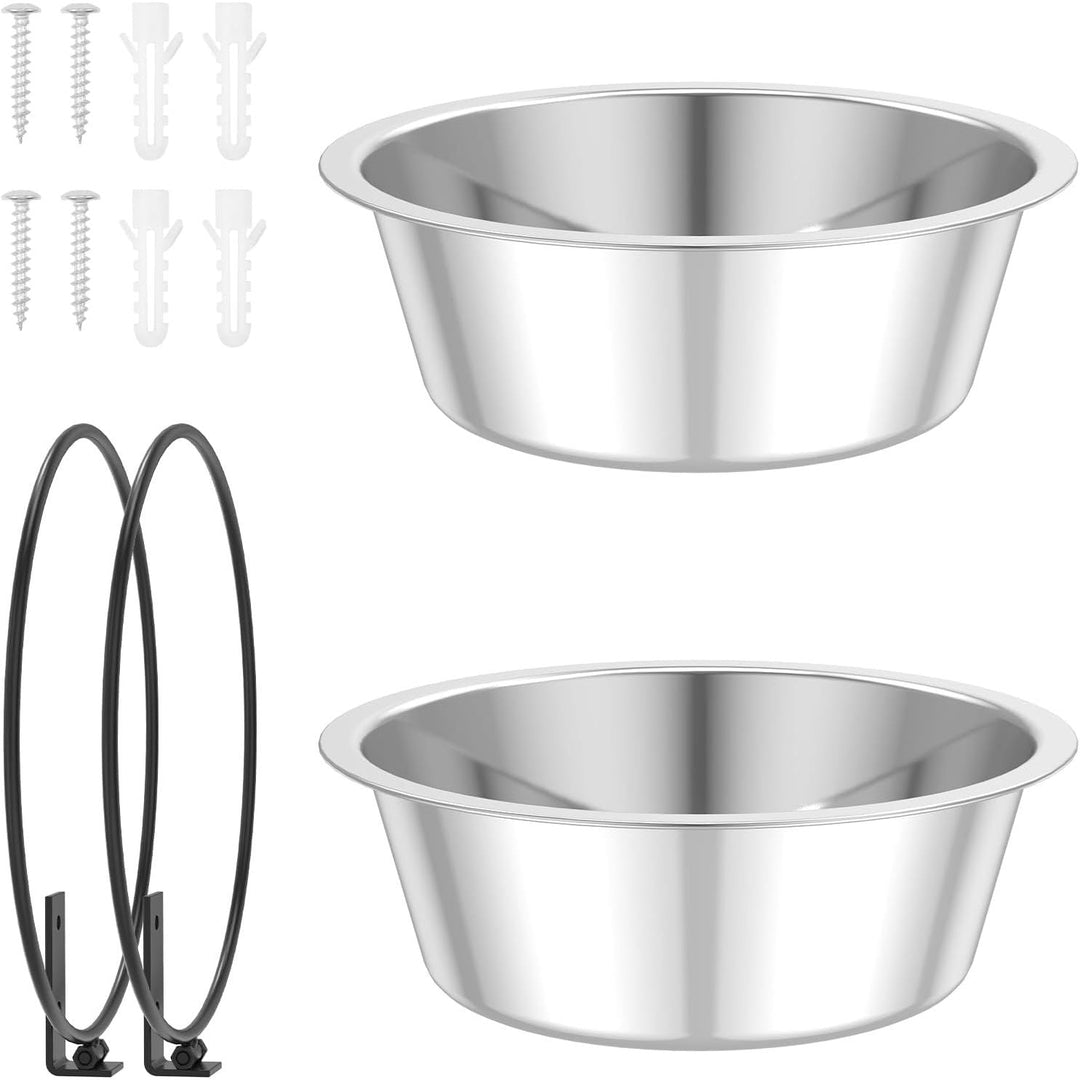 2 Pack Wall Mounted Dog Bowl,8.2x8.2x2.7 inch Raised Dog Food and Water Bowls Adjustable Heights Hanging,Stainless Steel Pet Bowls,Elevated Dog Bowls for Pets Dogs Cats - Just Closeouts Canada Inc.