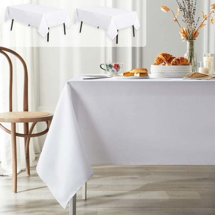 2 Pack White Table Cloths Rectangular Table Cloth Machine Washable Polyester Table Cover for Dining Buffet Parties Picnic Events Weddings, 90x156 Inch - Just Closeouts Canada Inc.