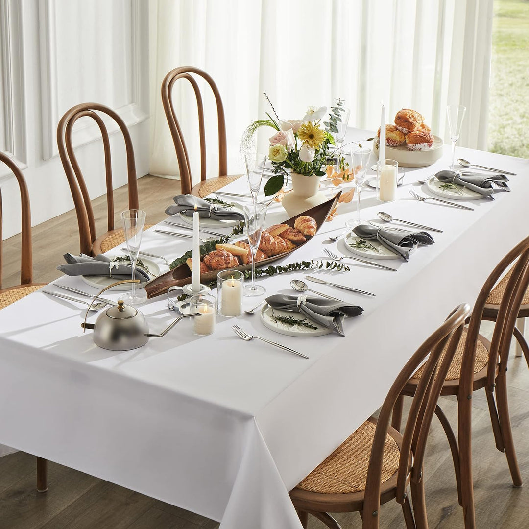2 Pack White Table Cloths Rectangular Table Cloth Machine Washable Polyester Table Cover for Dining Buffet Parties Picnic Events Weddings, 90x156 Inch - Just Closeouts Canada Inc.