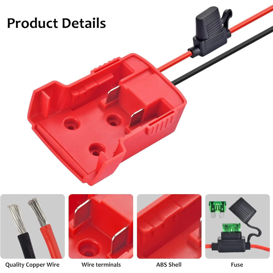 2 Packs Power Whee - l Adapter Compatible with Milwaukee Battery,Runbod 18V Adapter Power Whee - l Battery Converter Kit with Fuse Holder and 30Amp Fuses for DIY, RC Toys and Robotics, Red - Just Closeouts Canada Inc.