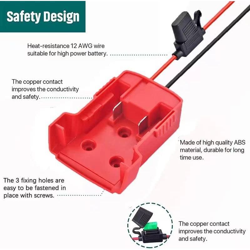 2 Packs Power Whee - l Adapter Compatible with Milwaukee Battery,Runbod 18V Adapter Power Whee - l Battery Converter Kit with Fuse Holder and 30Amp Fuses for DIY, RC Toys and Robotics, Red - Just Closeouts Canada Inc.