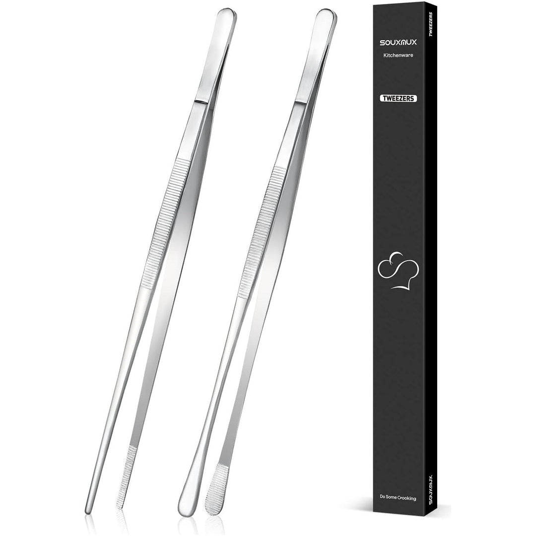 2 Pcs 12 - inch Cooking Tweezers Tongs Precision Serrated Tips, Stainless Steel Professional Chef Tweezer Kitchen Tools for BBQ, Plating and Serving - Just Closeouts Canada Inc.